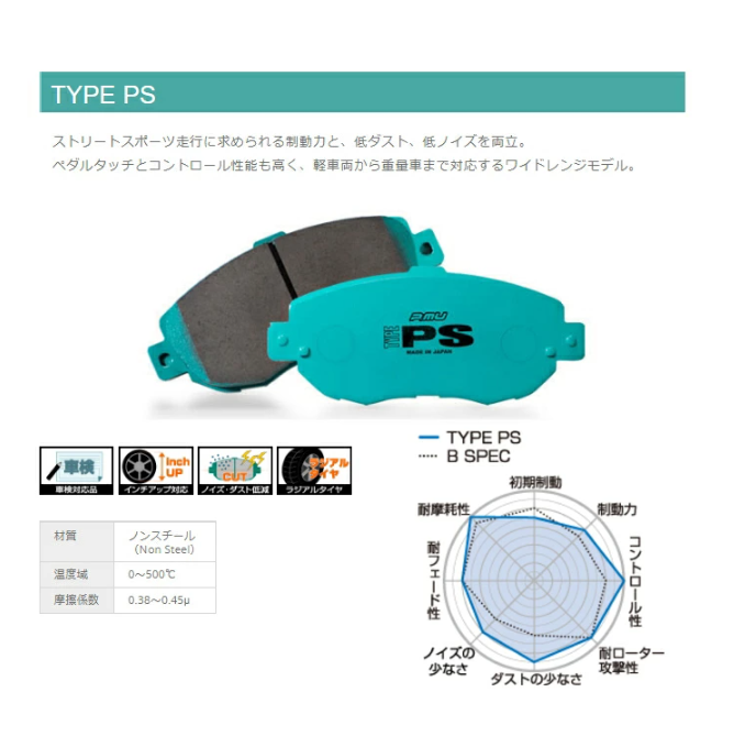 Projectμ TYPE PS Brake Pads Front and Rear Set for 1 Car Fit Land Cruiser Prado KZJ78W KZJ78G