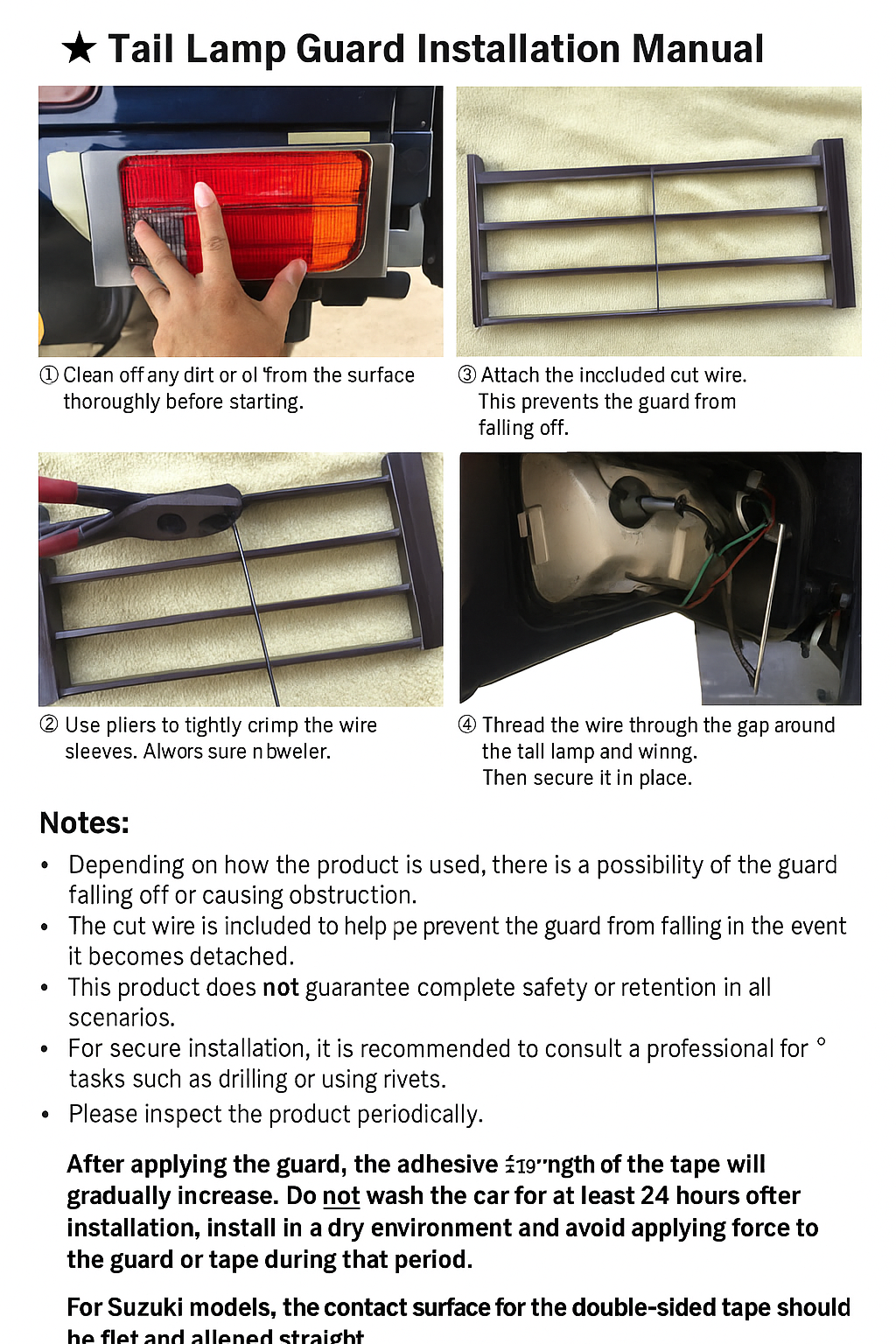 Stainless Tail Lamp Guard SUS304 Hairline Finish Left & Right Set Fits Suzuki Super Carry DA16T