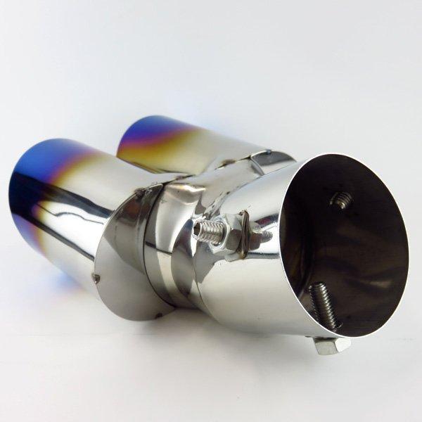 Universal Dual Tip Muffler Cutter for Downward Exhaust Cars - Titanium Color