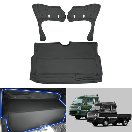 Black PVC Leather Front and Rear Deck Cover Set for Suzuki Super Carry DA16T (2018-2026), Interior Engine Cover Protector, Grades X / L