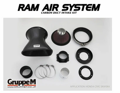 For HONDA Civic EK9 B16B 1997-2000 RAM AIR SYSTEM CARBON DUCT INTAKE KIT GruppeM