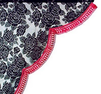Rose Pattern Lace Side Curtains Edge Color Red for Light Trucks