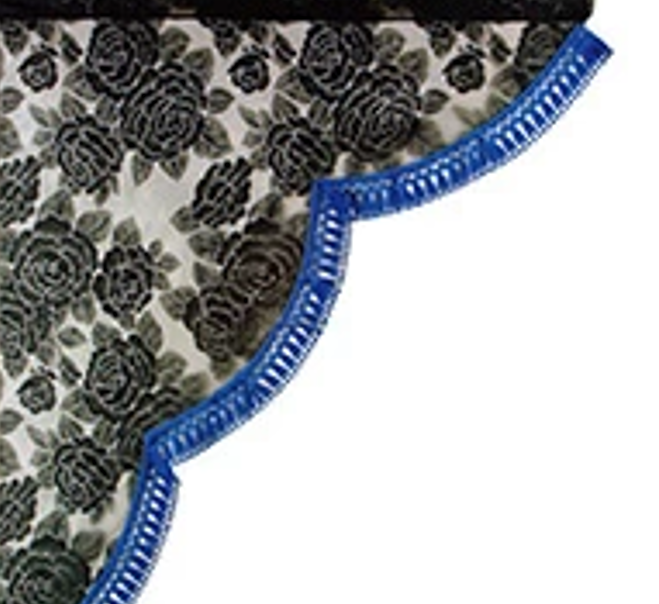 Rose Pattern Lace Side Curtains Edge Color Blue for Light Trucks
