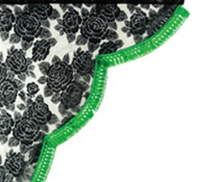 Rose Pattern Lace Side Curtains Edge Color Green for Light Trucks