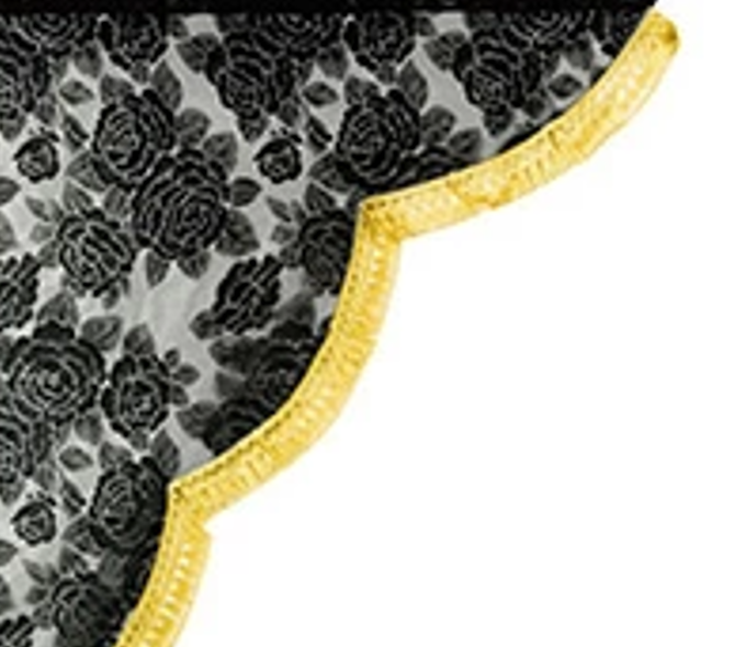Rose Pattern Lace Side Curtains Edge Color Gold for Light Trucks