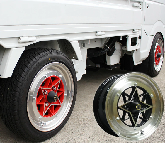 Set of 4 Tires and Aluminum Wheels Black for Suzuki Carry DA16T