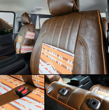 Native American Pattern Vintage Leather-like Fabric Seat Cover for Land Cruiser Prado 8-Seater KZJ78G KZJ78W