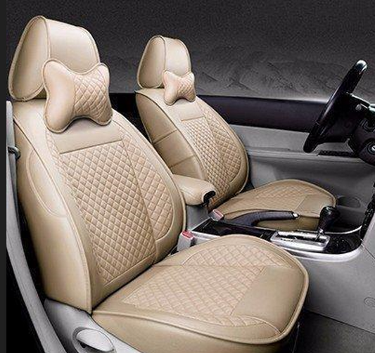 طقم كامل من أغطية مقاعد السيارة لسيارة لكزس LX570، مصنوع من جلد البولي يوريثان الشبكي، بنمط تطريز ثلاثي الأبعاد، لون بيج.