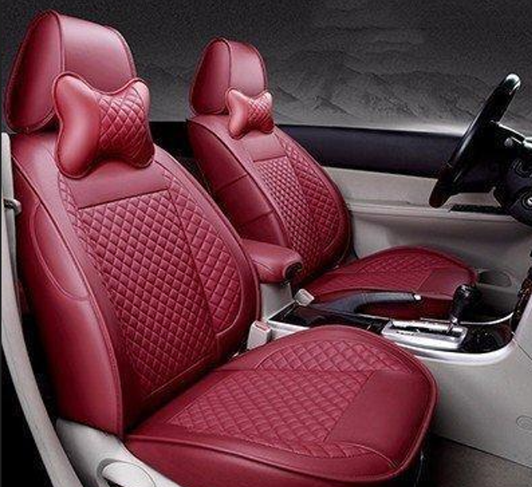 طقم أغطية مقاعد سيارة كامل من الجلد الصناعي الشبكي بنمط ثلاثي الأبعاد، مناسب لسيارة لكزس LX570، لون عنابي.