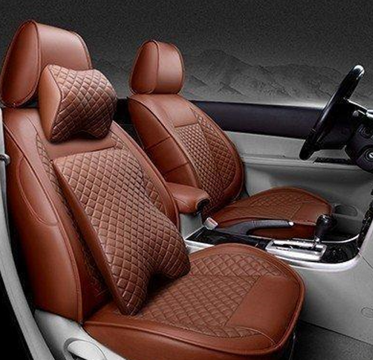 Fit LEXUS LX570 Car Seat Cover Full Set PU leather mesh 3D quilting Light brown