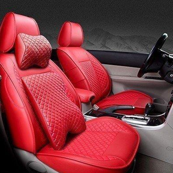 Fit LEXUS LX570 Car Seat Cover Full Set PU leather mesh 3D quilting Red