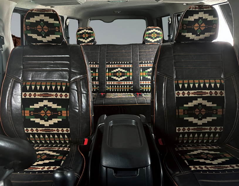 Classic Native American Pattern PU Leather Seat Cover for Land Cruiser Prado 8-Seater KZJ78G KZJ78W