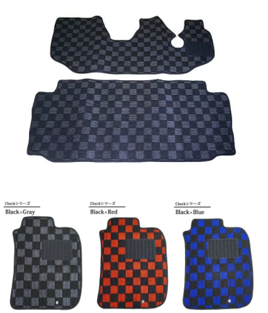 Floor Mat Set for Subaru Sambar/Dias TV/TW Series – Checkered Red/Black, Gray/Black, Blue/Black – Made in Japan
