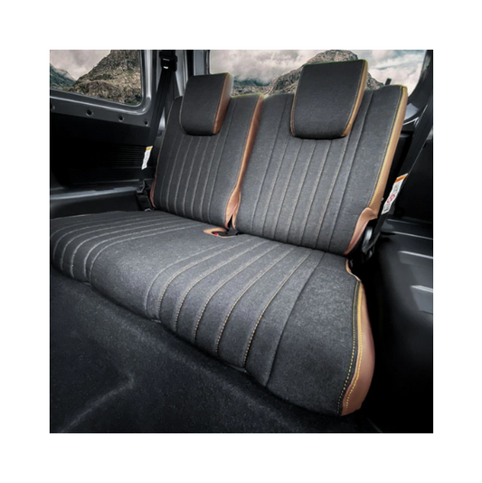 Front & Rear Seat Covers 2nd Row 5:5 Split Black Denim × Brown Leather with Gold Stitching Fits Suzuki Jimny / Jimny Sierra JB64 JB74