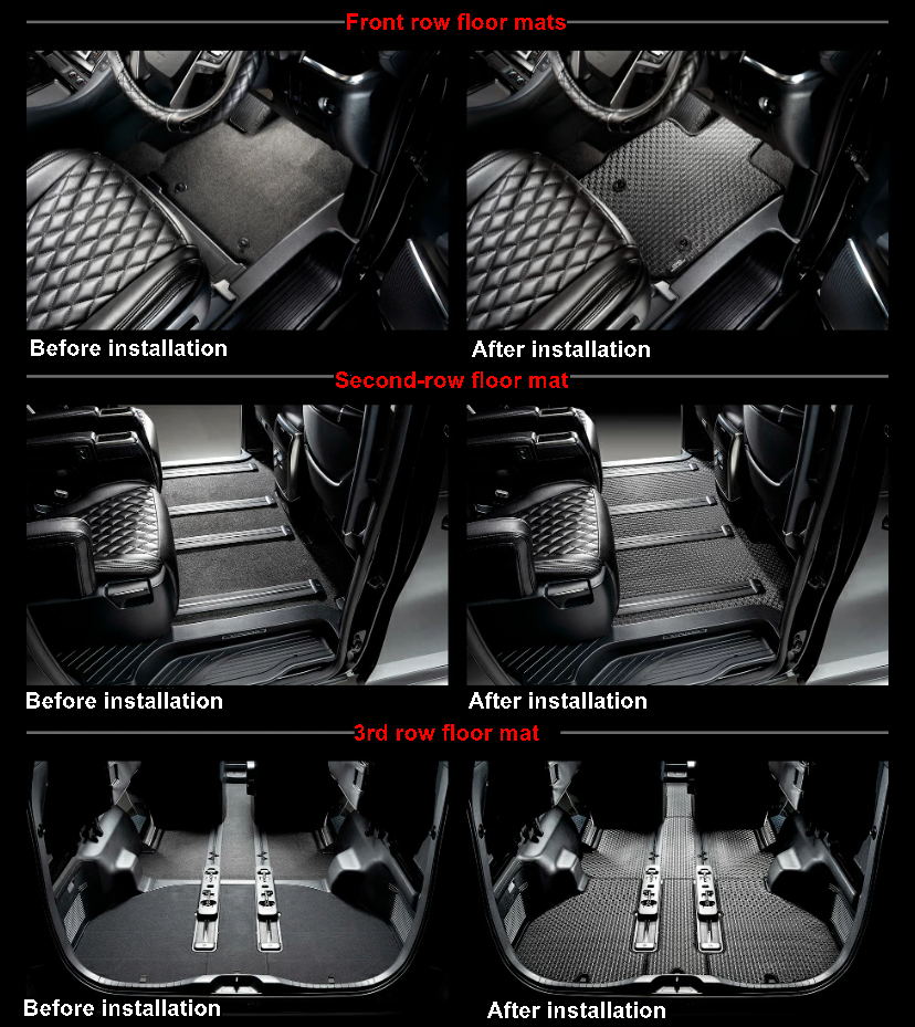 Custom Rubber Floor Mats (3 Rows, 8-Seater) for TOYOTA LAND CRUISER PRADO LJ71G/71W/78G/78W, KZJ71G/71W/78G/78W (Apr 1990–May 1996)