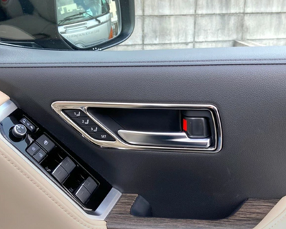 SUS304 Stainless Steel Door Bezel Handle Garnish Interior Trim Silver Mirror Finish 4P Set Fits Toyota Land Cruiser LC300