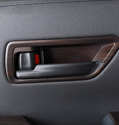 ABS Plastic Wood Grain Inner Door Handle Panel Trims 4P Set Fits Toyota Land Cruiser LC300 AX/GX 5-Seater