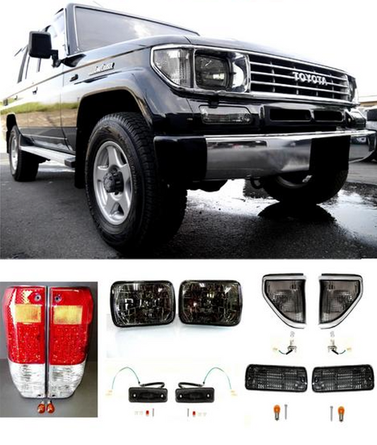 Fits Toyota Land Cruiser Prado 78 Series Smoked Crystal Headlight Tail Light Corner Turn Signal Side Marker Full Set 12V