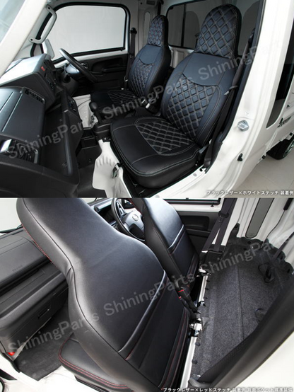 REIZ Quilted Seat Cover Set for Daihatsu Hijet Jumbo S500P/S510P with White Stitching