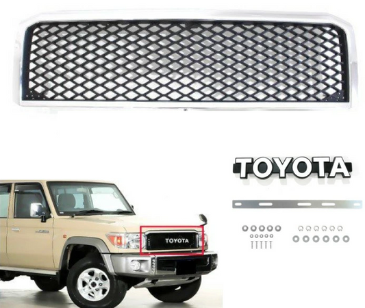 Chrome Front Grille Emblem Support Set for Toyota Land Cruiser GRJ76K GRJ79K