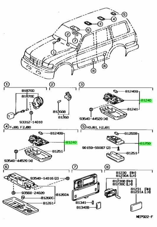 TOYOTA Genuine JDM LAND CRUISER FZJ80L Room Lamp Assy No.1 81240-60030-03