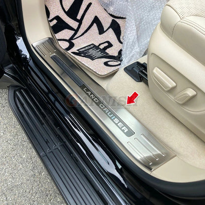 SUS304 Stainless Steel Inside Door Sill Scuff Plate Set Hairline Finish Silver 4pcs Fits Toyota Land Cruiser 300