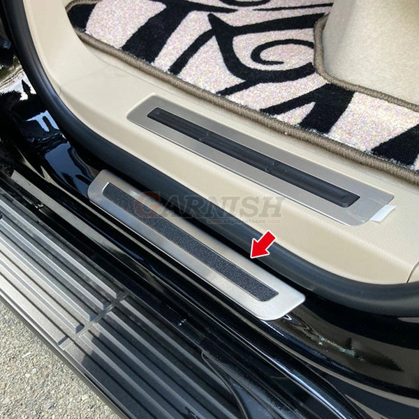 SUS304 Stainless Steel Outside Door Sill Scuff Plate Set Hairline Finish Silver 4pcs Fits Toyota Land Cruiser 300
