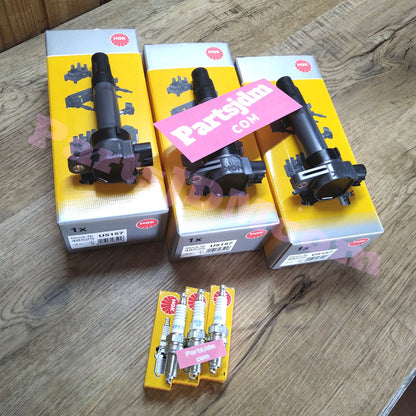 Fit SUZUKI JIMNY JB23W K6A NGK Ignition Coils x3 + Spark Plugs x3 Set