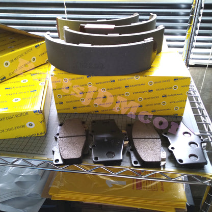 Front Brake Rotor and Pad Set + Rear Brake Shoe Set for Toyota Land Cruiser Prado KZJ71G / KZJ78G – Made in Japan by MK Kashiyama – Painted Finish