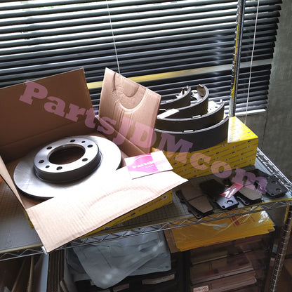 Front Brake Rotor and Pad Set + Rear Brake Shoe Set for Toyota Land Cruiser Prado KZJ71G / KZJ78G – Made in Japan by MK Kashiyama – Painted Finish