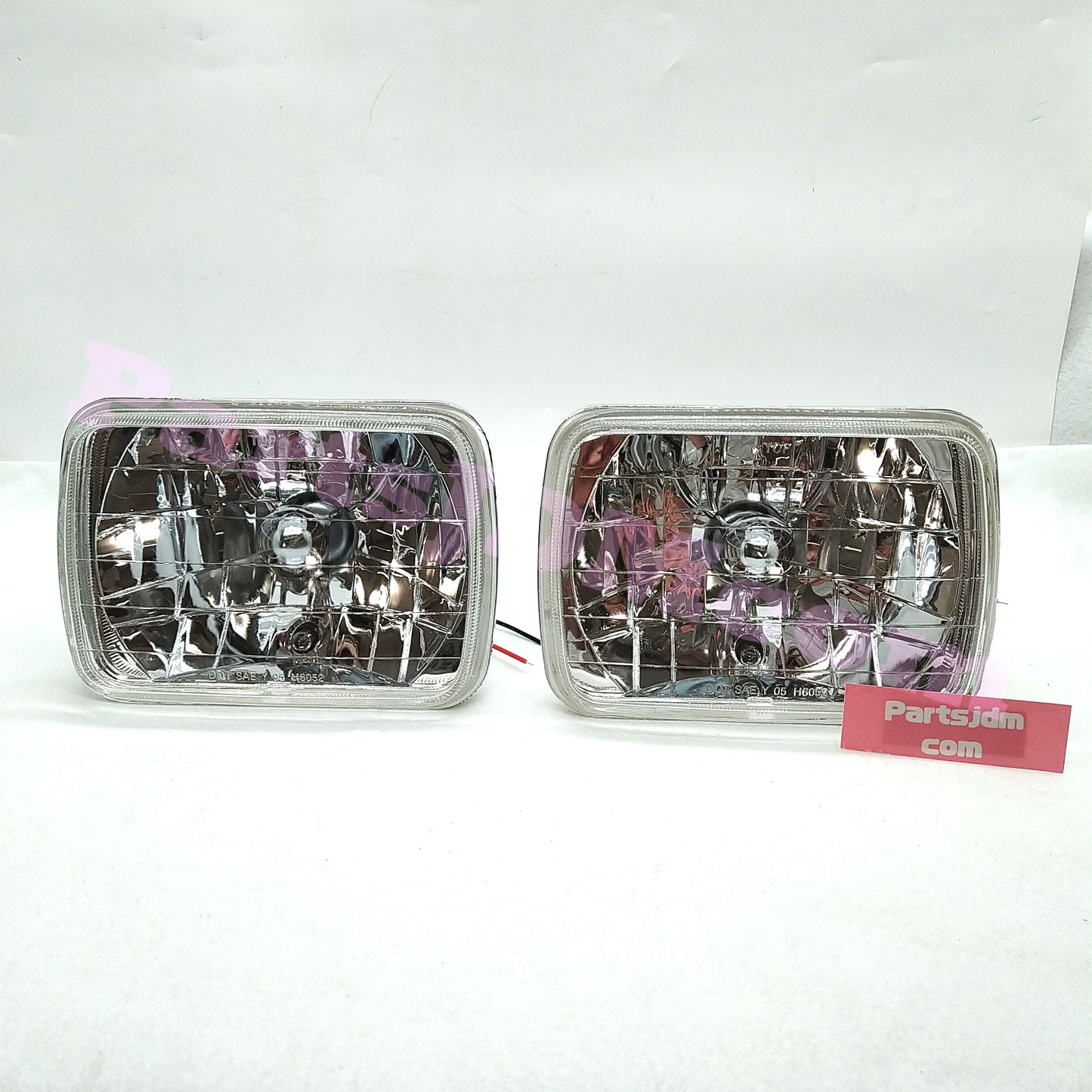 Universal Square Crystal Headlights Set Left & Right Japanese Beam Pattern Multi-Reflector H4 Style Rubber Rear Covers Included For Toyota Land Cruiser Prado LJ71G LJ71W LJ78G LJ78W KZJ71G KZJ71W KZJ78G KZJ78W