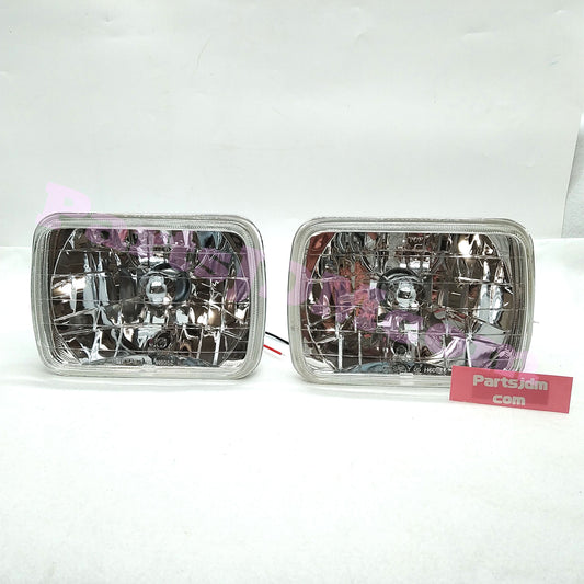 Universal Square Crystal Headlights Set Left & Right Japanese Beam Pattern Multi-Reflector H4 Style Rubber Rear Covers Included For Toyota Land Cruiser Prado LJ71G LJ71W LJ78G LJ78W KZJ71G KZJ71W KZJ78G KZJ78W