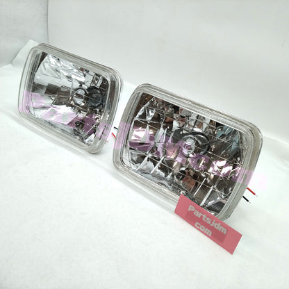 Universal Square Crystal Headlights Set Left & Right Japanese Beam Pattern Multi-Reflector H4 Style Rubber Rear Covers Included For Toyota Land Cruiser Prado LJ71G LJ71W LJ78G LJ78W KZJ71G KZJ71W KZJ78G KZJ78W