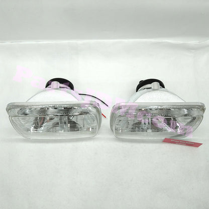 Universal Square Crystal Headlights Set Left & Right Japanese Beam Pattern Multi-Reflector H4 Style Rubber Rear Covers Included For Toyota Land Cruiser Prado LJ71G LJ71W LJ78G LJ78W KZJ71G KZJ71W KZJ78G KZJ78W
