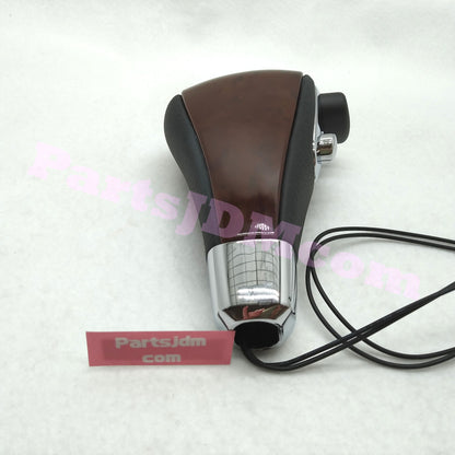 Wood Combination Shift Knob with Overdrive Switch Black Leather Brown Wood Grain for Toyota Land Cruiser 78