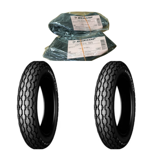 طقم إطارات هوندا موتوكومبو مكون من إطارين وأنبوبين داخليين (Dunlop K398 2.50-8 / TR87S 2.50 70/100-8)