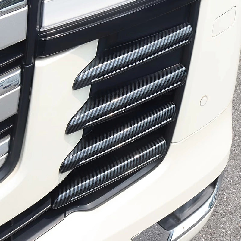 Front Grille Garnish Trim 8P Set Piano Black / Carbon Fiber Style / Chrome Mirror Finish Fits Toyota Land Cruiser LC300 ZX