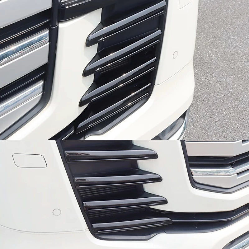 Front Grille Garnish Trim 8P Set Piano Black / Carbon Fiber Style / Chrome Mirror Finish Fits Toyota Land Cruiser LC300 ZX