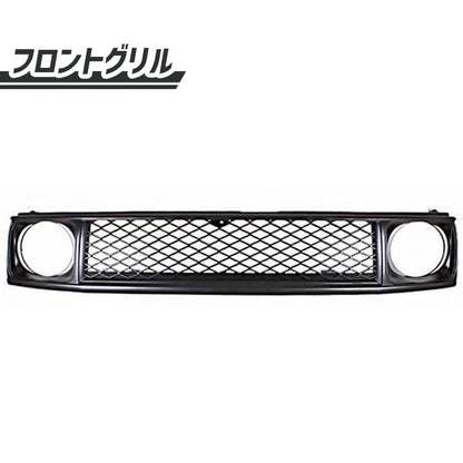 Toyota Land Cruiser Prado 71/78 Series Round Eye Conversion Kit - Matte Black Mesh Grille, Emblem Stay & 7-inch Crystal Headlights Set