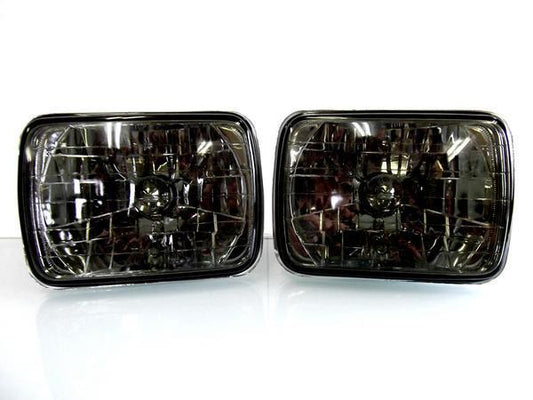 Universal Square Smoke Crystal Glass Lens Headlights Left & Right With Position Light Rubber Rear Cover H4 Compatible For Toyota Land Cruiser Prado LJ71G LJ71W LJ78G LJ78W KZJ71G KZJ71W KZJ78G KZJ78W