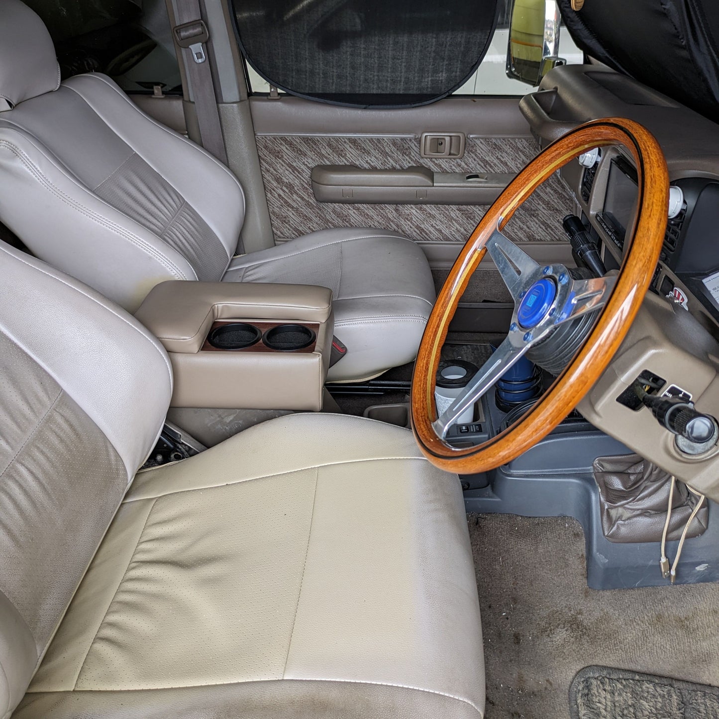 Armrest Console Box Drink Holder Brown Wood Fits Toyota Land Cruiser Prado KZJ78 LJ78 KZJ71 LJ71