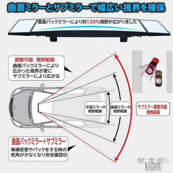 Wide Room Mirror for Acty Truck HA8/9 Compatible with Kei Cars - Universal Fit