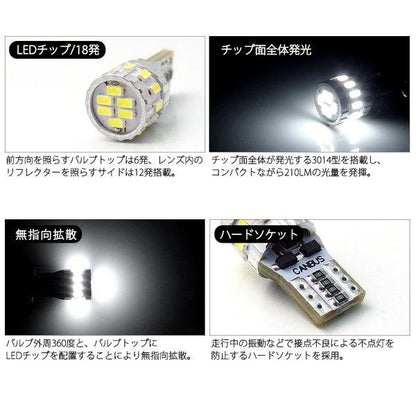 T10/T16 LED Position Bulbs 3014SMD 18-Chip 6000K White Set of 2  Fits Subaru Sambar Truck TT1 / TT2