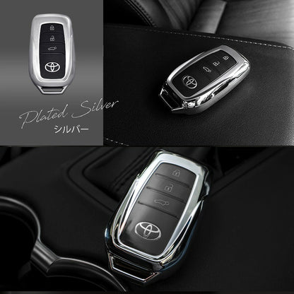 Chrome-Style TPU Smart Key Cover Type A Purple Black / Silver / Black Fits Toyota Land Cruiser FJA / VJA300