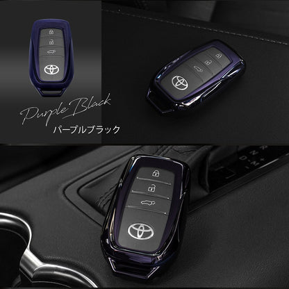 Chrome-Style TPU Smart Key Cover Type A Purple Black / Silver / Black Fits Toyota Land Cruiser FJA / VJA300