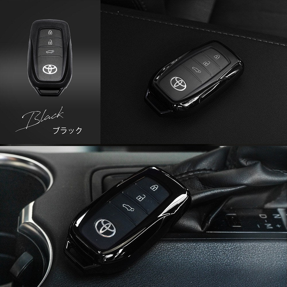 Chrome-Style TPU Smart Key Cover Type A Purple Black / Silver / Black Fits Toyota Land Cruiser FJA / VJA300