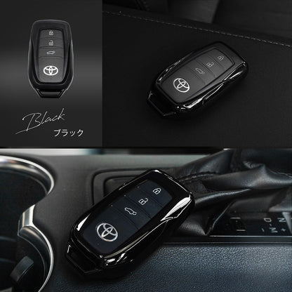 Chrome-Style TPU Smart Key Cover Type A Purple Black / Silver / Black Fits Toyota Land Cruiser FJA / VJA300