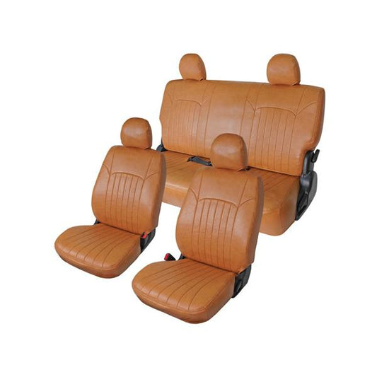 Toyota Hiace / Regius Ace 200 Series Vintage Brown Leather Seat Covers – Front & Second Row for Super GL (Model Years H16–Present, 1st–7th Gen, Standard & Wide Body)